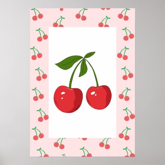 Poster Retro Cherry Fruit Pattern Aesthetic Nursery Art (Devant)
