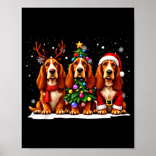Poster Retro Christmas Bet Hound Santa Reindeer Dog Lover (Devant)