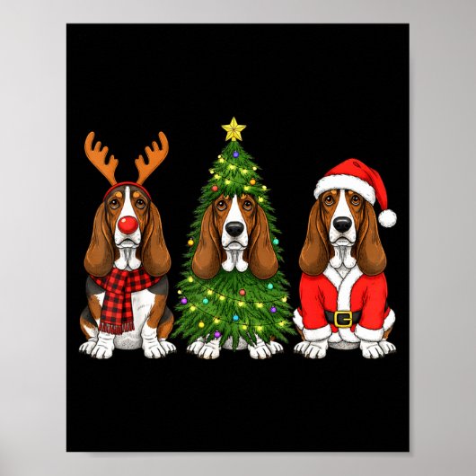 Poster Retro Christmas Bet Hound Santa Reindeer Dog Lover (Devant)