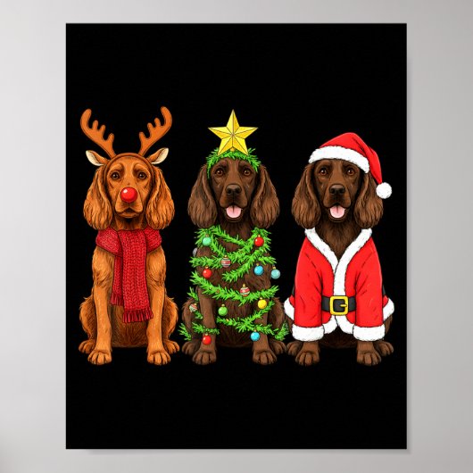 Poster Retro Christmas Boykin Spaniel Santa Reindeer Dog  (Devant)