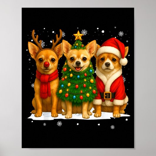 Poster Retro Christmas Chihuahua Santa Reindeer Dog Lover (Devant)