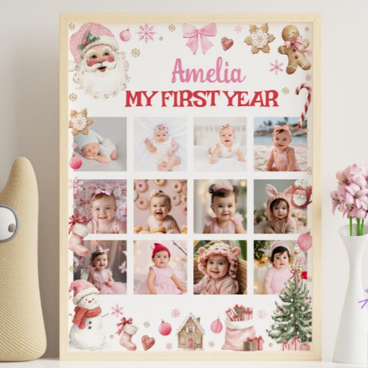 Poster Retro Christmas First Year Photo Milestone Sign