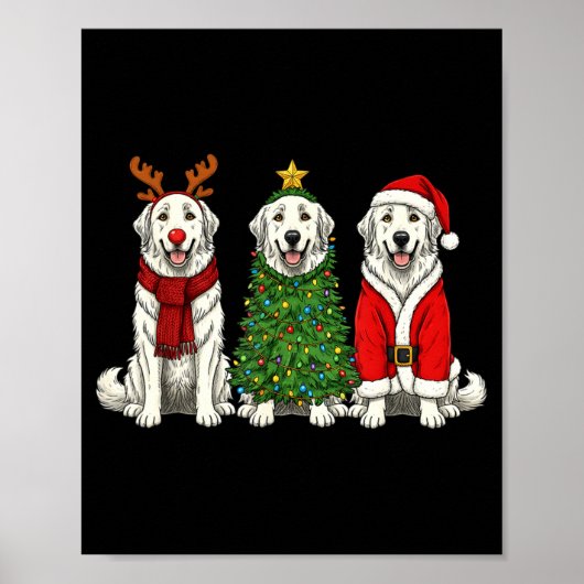 Poster Retro Christmas Great Pyrenees Santa Reindeer Dog  (Devant)