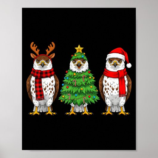 Poster Retro Christmas Hawk Santa Reindeer  (Devant)