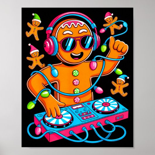 Poster Retro Christmas House Music Gingerbread Dj Techno (Devant)
