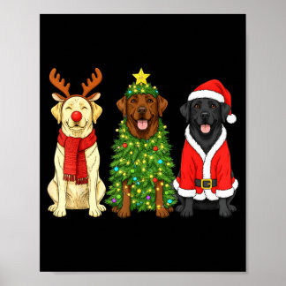Poster Retro Christmas Labrador Retriever Santa Reindeer 