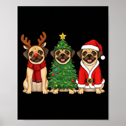 Poster Retro Christmas Puggle Santa Reindeer Dog Lover  (Devant)