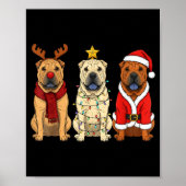 Poster Retro Christmas Shar Pei Santa Reindeer Dog Lover (Devant)