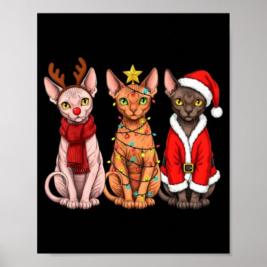 Poster Retro Christmas Sphynx Cat Santa Reindeer (Devant)