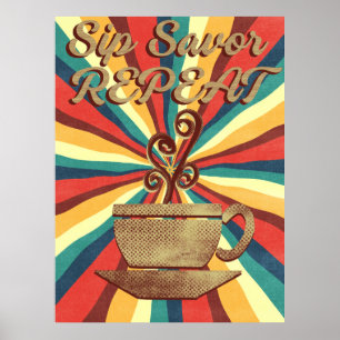 Poster Rétro Citation de café - Vintage Saveur Sip Répéte