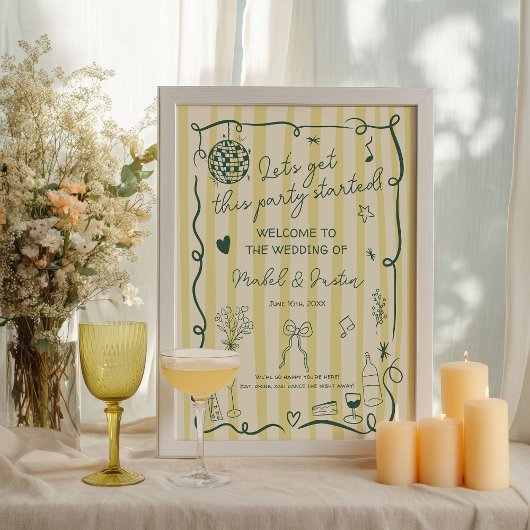 Poster Retro Citrus Yellow Hand drawn Wedding Welcome