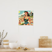 Poster Retro Classic Beach Pin Up (Cuisine)