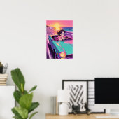 Poster Retro Coastal Drive 90s Anime Sunset (Bureau à domicile)