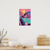 Poster Retro Coastal Drive 90s Anime Sunset (Cuisine)