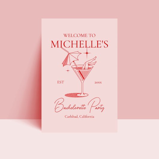 Poster Retro Cocktail Bachelorette Party Bienvenue