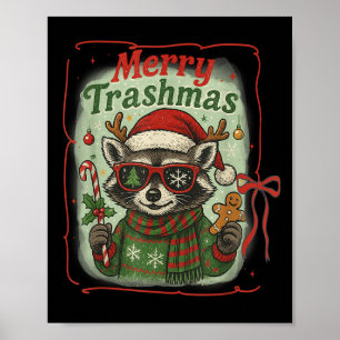Poster Retro Coquette Merry Trashmas Raccoon Christmas Cu