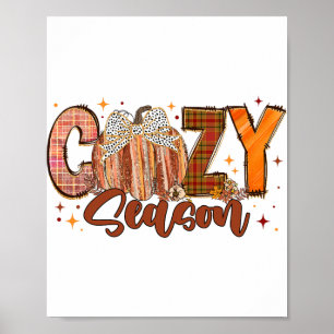 Poster Retro Cosy Season Citrouille Bow Tis The Season Me