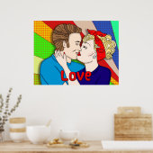 Poster Retro Couple Kissing, 1950's Pop Art (Cuisine)