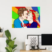 Poster Retro Couple Kissing, 1950's Pop Art (Bureau à domicile)