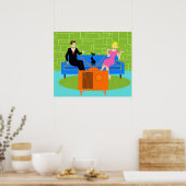 Poster Retro Couple with Cat (Cuisine)