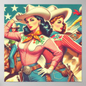 Poster Retro Cowgirls Pin-ups (Devant)