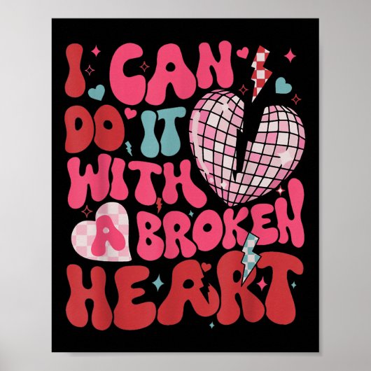 Poster Retro Cute Groovy I Can Do It Quote Disco Heart -  (Devant)
