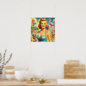 Poster Retro Cute Kitsch Girl (Cuisine)