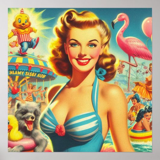 Poster Retro Cute Kitsch Girl (Devant)