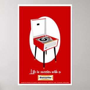 Poster Retro Dansette rouge lecteur de disques Pop Art po