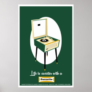 Poster Retro Dansette verte lecteur de disques Pop Art po