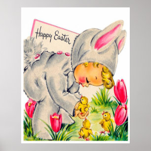 poster rétro décoration enfant lapin de Pâques vin