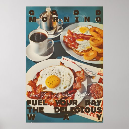 Poster Retro Diner Breakfast Art Print Bacon, Eggs (Devant)