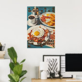 Poster Retro Diner Breakfast Art Print Bacon, Eggs (Bureau à domicile)