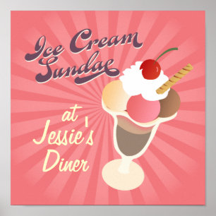 Poster Retro Diner Crème glacée Sundae