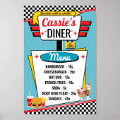 Poster Retro Diner Menu 1950 Turquoise, rouge, jaune (Devant)