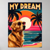 Poster Retro Dog Sunglasses Vintage Sunset Beach  (Devant)