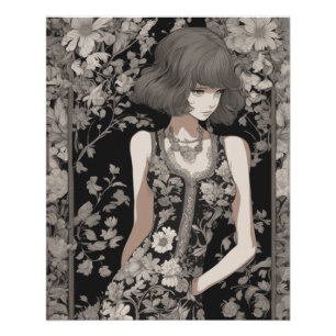 Poster Retro Elegance Anime Girl - Robe Whimsical AI