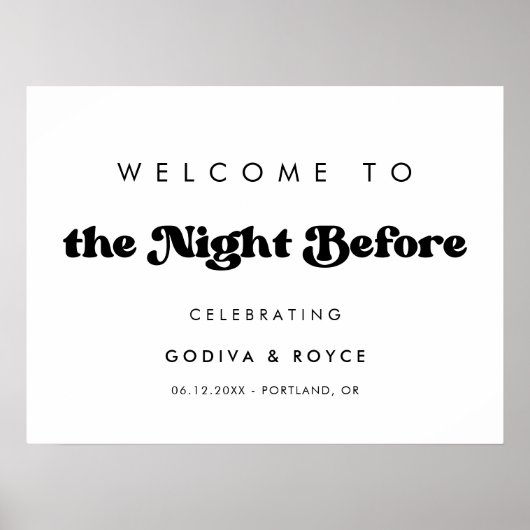 Poster Rétro élégant Bienvenue à la nuit avant (Devant)