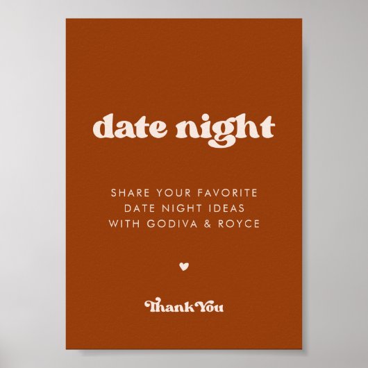 Poster Retro élégant Burnt Orange Date nuit idées signe (Devant)