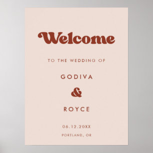 Poster Retro élégant Peach Pink Bienvenue à notre mariage