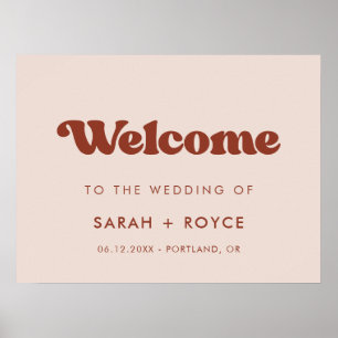 Poster Retro élégant Peach Pink Bienvenue à notre mariage