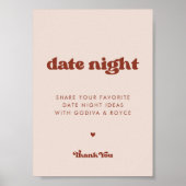 Poster Retro élégant Peach Pink Date nuit idées signe (Devant)