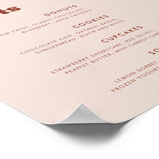 Poster Retro élégant Peach Pink Mariage Dessert Bar signe (Coin)