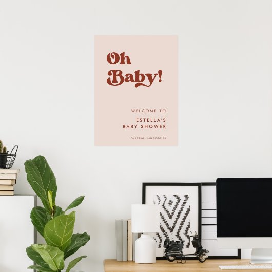 Poster Retro élégant Peach Pink Oh Baby (Bureau à domicile)