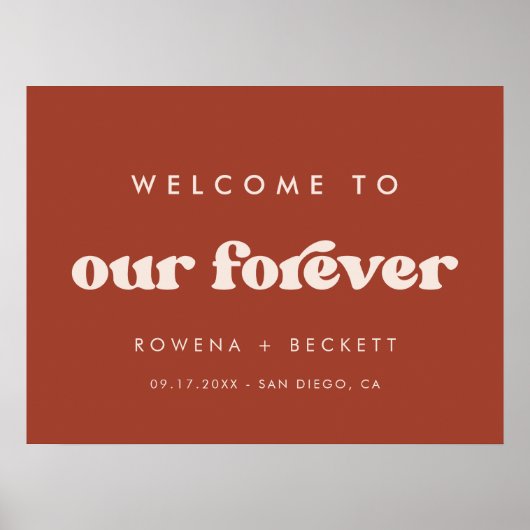 Poster Rétro élégant Terracotta Bienvenue à notre Forever (Devant)