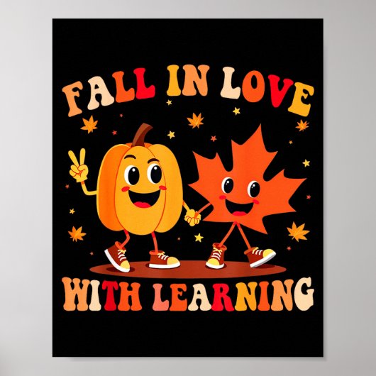 Poster Retro Fall In Love With Learning Autumn Pumpkin Te (Devant)