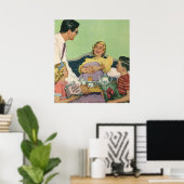Poster Retro Family Sert Maman Petit déjeuner en Bed (Bureau à domicile)