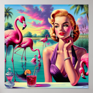 Poster Retro Flamingo Pin-Up
