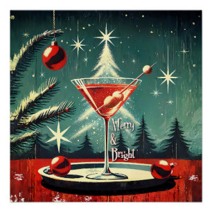 Poster Retro Flocons de Neige des Années 50 Martini Arbre