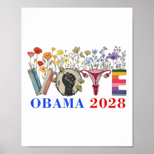 Poster Retro Floral Obama 2028 (Devant)